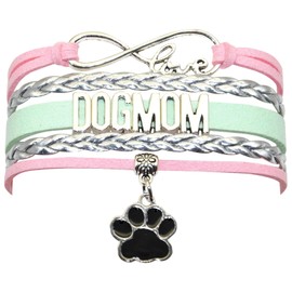 Pet Dog Mom Bracelet - Infinity Love Memorial Paw Print Bracelet Gift For Women, Men, Dog Lovers Party Favors (Pink Silver and Mint Green)