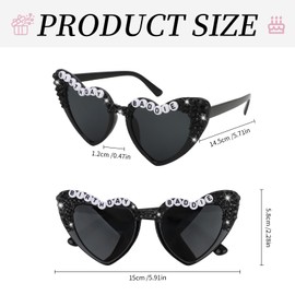 Jaciya Heart-Shaped Sunglasses for Women Black Birthday Baddie Glasses with Rhinestones | Bold Party Accessories