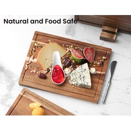 Fibogollo Acacia Wood Cutting Boards for Kitchen(Set of 3),Wooden Chopping Boards Set with Juice Groove, Large Serving Board with Holder,Butcher Block for Meat,Vegetables,Fruit