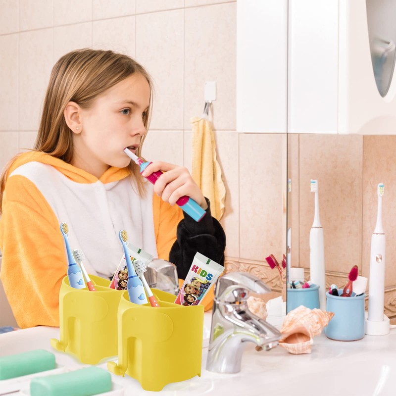 Hippywell Kids Toothbrush Holder, Cute Elephant Toothbrush Holders for Toddler,