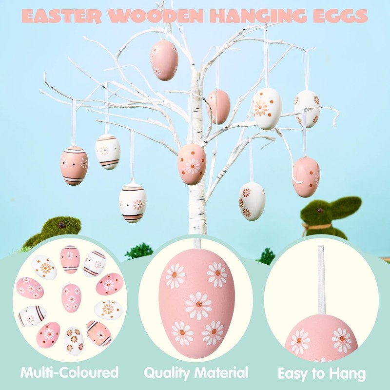 JOYIN 24 Pcs Plastic Easter Hanging Eggs with Ribbon, 2.36''