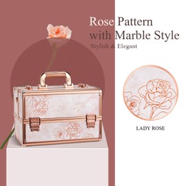 Joligrace Makeup Train Case Professional Cosmetic Organizer Aluminum Storage Box with 4 Adjustable Dividers Trays Lockable Portable with Shoulder Strap - Black