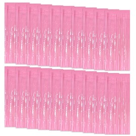 K.E.J. 20 Pack Foil Curtain Pink Backdrop Streamers Metallic Tinsel Fringe Curtains Photo Booth Props for Birthday Wedding Engagement Bachelorette Christmas Holiday Celebration Party Decorations