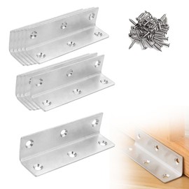 L Shape Angle Connector, Pack of 10 Stainless Steel Angle Corner Brackets, 100 x 25 x 25 mm, Heavy Duty Wood Connector, Corner Bracket, 90 Degree with 60 Screws for Reinforcement of Tables, Furniture,