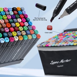 ZYYEO Alcohol Marker Pens 120 Colors Dual Tip Drawing Pens Set, Art Markers Sketch Kit for Teens Girls Boys Kids Artists for Drawing,Coloring and Calligraphy