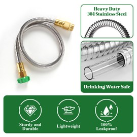 3FT Short Garden Hose with Female to Male Metal Connector,3 Feet Flexible Leader Hose for Hose Reel,Heavy Duty 304 Stainless Steel Connector Hose