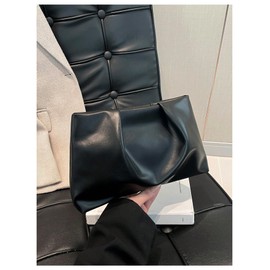 OYOANGLE Women's PU Leather Clutch Purses Small Zipper Ruched Minimalist Handbag, Black, One Size