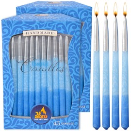 Ner Mitzvah Hanukkah Candles, Ombre Blue and Silver Dripless Chanukah Candle, Premium Quality Wax of 45 Candles for All 8 Nights (Pack of 2)