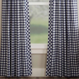 Piper Classics Vintage Check Blue Panel Curtains, Set of 2, 96" L x 50" W, Farmhouse, Country, Cottage Window Treatment, Checked Gingham Drapes