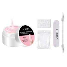 AIJIMEI Solid Builder Gel for Nails 2fl.oz 60ml Clear Hard Gel, Non-Sticky, 3D Sculpting, Nail Extension Flase Nail Thickening Solution (Pink)