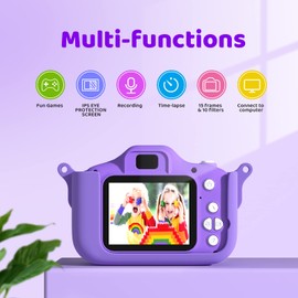 Cocopa Kids Camera Digital Camera for 3-12 Year Old Girls,1080P HD Video Camera for Kids with 32GB SD Card/2 Inch IPS Screen, Birthday Christmas Toy Gifts for 3 4 5 6 7 8 Year Old Girls(Purple)