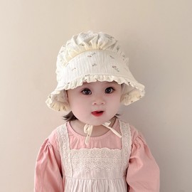 Soft Baby Gauze Hat with Ear Details for Spring/Autumn (Recommended for Ages 2-4 Years) 48-52cm / Half Brim Lace-up Wide Brim Ear Protection - Small Dot 3ea