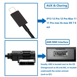 CHOYTONG Cable AUX AMI MDI MMI Adaptador de interfaz de música compatible con 13 12 Pro Max XS Max para A4 A5 A6 A8 Q5 Q7 R8 con sistema 3G+MMI