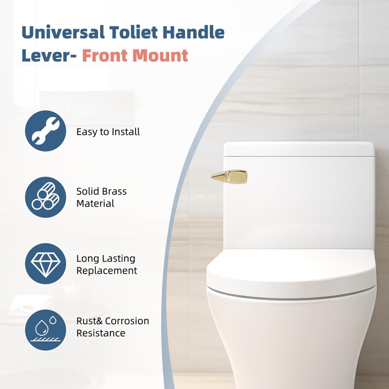 iFealClear Polished Gold Universal Toilet Handle Replacement, Front Mount Toilet