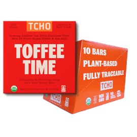 TCHO Toffee Time 53% Oat-Milk Chocolate Bars (10 pack) | Plant Based, Organic & Fair Trade | Non GMO, Non-Dairy, Vegan Chocolate, Soy Free (2.1oz each)