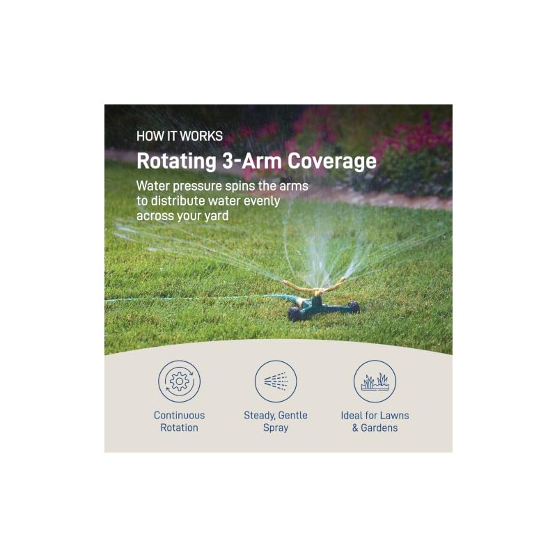 Orbit 3-Arm Metal Sprinkler with Wheel Base for Lawns