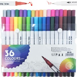 36Pcs Dual Markers Brush Pens, BetterJonny Dual Brush Tip and Highlighters for Adult 0.4mm Fine Point Pens and 1-2mm Brush Pens Art Marker Double Tip Colored Pen for Coloring Hand Lettering Art
