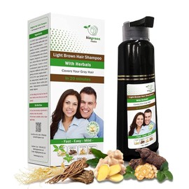 BIOGREEN ROOTS Ammonia-Free & Paraben Free Herbal Hair Shampoo - Hair Dye Shampoo for Women & Men - Natural Color and Herbal Nourishment - No Stain on Skin - Light Brown (2 bottles x 200 ml)