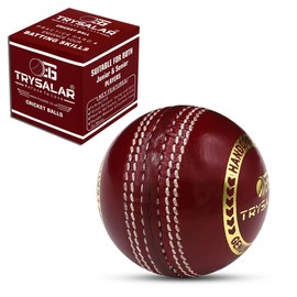 TrySalar® Cricket Practice Ball Red Leather Grade A Senior Training Hand Stitched High Quality Match Quality Weight 155g
