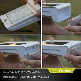 16 LED Waterproof Solar Powered Fence Post Light Motion Sensor Outdoor Garden Patio Path Wall Mount Gutter Fence Light Security Lamp Night Light (Warm White)