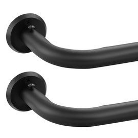 Wrap Around Curtain Rods 2 Pack for 28 to 48 Inches Windows, 1" Heavy Duty Room Darkening Drapery Rod with Sturdy Aluminum Base, Wall Mounted Ceiling Mounted Curved Curtains Rod, Matte Black