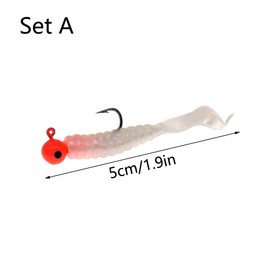 Soft Earthworm Bait Set, Jig Heads Worm with Storage Box, Fishing Bait, Simulation Worms, Plastic for Saltwater and Freshwater, Pack of 20