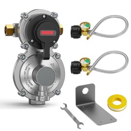 2-Stage Automatic Changeover LP Propane Gas Regulator, RV Dual Propane Tank Regulator with Two 18" rv Pigtail Propane Hoses,QCC1 Dual Propane Tank Hose, 3/8" NPT Female Outer,for RVs,Trailers, Camper