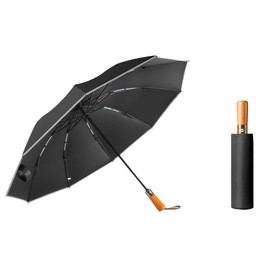 Harssidanzar Outdoor Travel Umbrella Large Automatic Open Close Folding Sunscreen With Reflective Strips For Women Men SU402US,Black