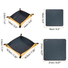 sourcing map 2pcs PU Leather Valet Tray Unisex Folding Small Catchall Tray Organizer Portable Nightstand Bedside Desk Tray for Key Wallet Watch Coin Jewelry Dice, Navy Blue Yellow