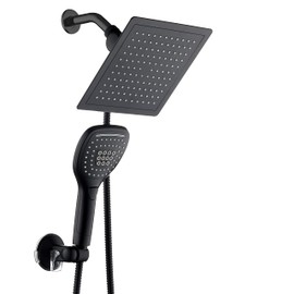 DreamSpa Ultra-Luxury 9" Rainfall Shower Head/Handheld Combo. Convenient Push-Button Flow Control Button for easy one-handed operation. Switch flow settings with the same hand! Matte Black