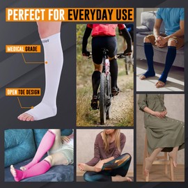 Doc Miller, Open Toe Compression Socks, 8-15 mmHg, Toeless, Support Circulation, Shin Splints, Calf Recovery, Varicose Veins, Knee High, Medical Grade, Gray Socks, X-Large Size for Men & Women, Pair