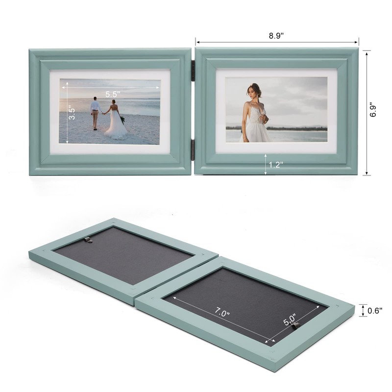WISADD Horizontal 5X7 Picture Frames Double Hinged Wood Folding Photo