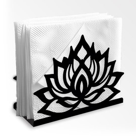 DOODLREAM Lotus Flower Decorative Black Metal Napkin Holder for Table, 5.3" x 4.1" x 2" Floral Standing Napkin Holder for Home Kitchen Restaurant Picnic Party Coffee Bar Dining Room