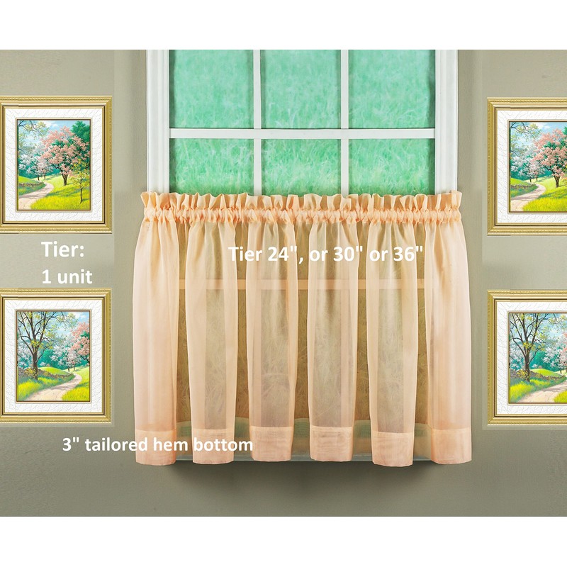 Today's Curtain Emelia Original Voile Tier Pair 36", Peach, 60"W