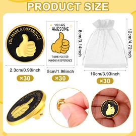 30 Set Inspirational Appreciation Gifts Thumbs up Lapel Pins Inspirational Notecards Bags Employee of the Month Recognition Pin Positive Affirmation Gift for Coworker Staff Teacher Team Nurse Student