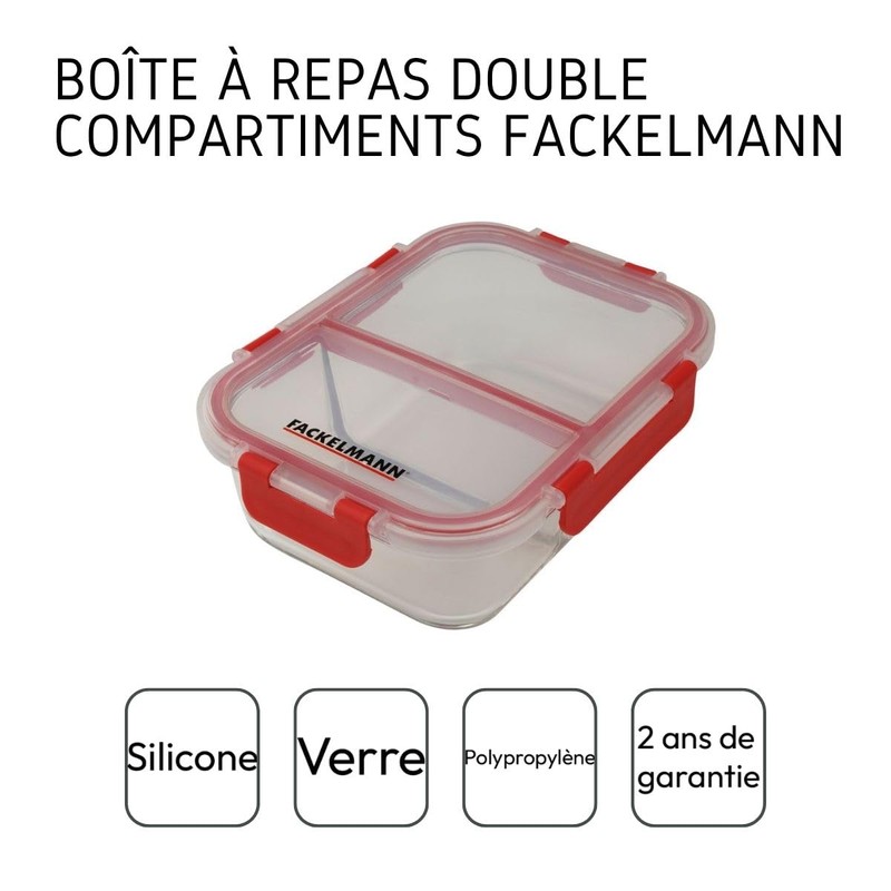 FACKELMANN Vorratsdose mit Teiler, Plastik, Transparent/Rot, ca. 177x160x70 mm 1050