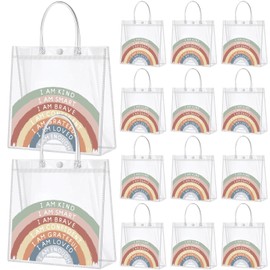 Dansydaisy 20 Pcs Inspirational Gifts Bulk for Women I Am Kind Clear PVC Thank You Gift Bags Reusable Goodie Bags with Handles for Mother's Day Wedding 7.87 x 7.87 Inch
