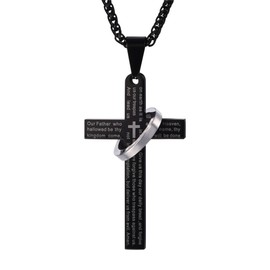 U7 Mens Necklaces Black Cross Religious Jewellery Christian Prayer Amulet Pendant For Women