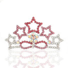 Kilshye Silver Crystal Tiara Comb Star Rhinestone Hair Combs Princess Party Crown Accessories for Women and Girls (Pink)