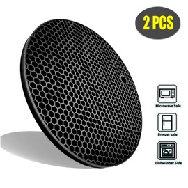 Extra Thick Silicone Trivets Heat Resistant Pot Holder and Oven Mitts,Trivets for Hot Dishes,Nonslip Insulation Honeycomb Rubber Hot Pads for Countertop,Multi-Purpose & Flexible Mats,2 Pack Black