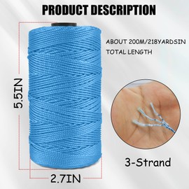 CAMAL Braided Nylon String 3 Strands 1.5mm x 218 Yards Twisted Twine Rope Mason Line String for Gardening Making, DIY Arts Projects, Christmas Decoration, Hanging Ornaments (Black)
