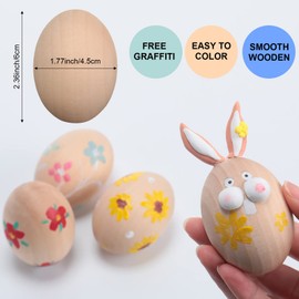 Xinnun 48 Pcs Wooden Easter Eggs Faux Eggs for DIY Easter Eggs Realistic Fake Eggs Crafts and Easter Decorations Eggs for Kids Easter Crafts DIY Decor Party Favors (Unpainted Color)
