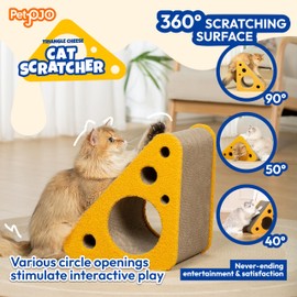 Pet JoJo 360° Reversible Cat Scratching Post, Cat Scratchers Indoor Cats, Premium Cardboard Cat Scratching Board with Cute Cheese Design and Multiple Scratching Angles, Large