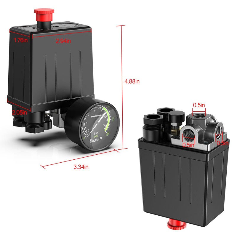 Preciva Air Compressor Pressure Switch Control Valve with 4 Way