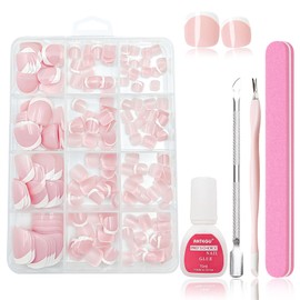 Virellay Pack of 240 False Toenails Kit, French Short Toenails for Sticking, White Pink French Toenail Tips, Full Cover Acrylic Toenail Tips for Manicure DIY, Fake Nails for Women