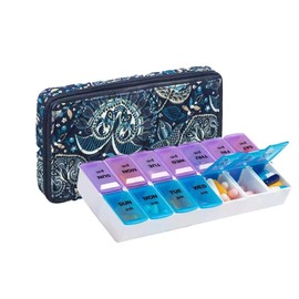 Organizador semanal de píldoras 3 veces al día, organizador de píldoras de 7 días, pequeño pastillero diario, caja organizadora de vitaminas, negro (azul rey)