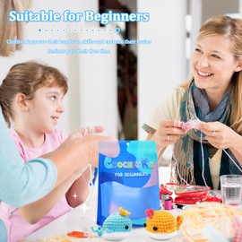 Juangfia Crochet Kit for Beginners, Positive Crochet Animals Kit with Step-by-Step Video Tutorials and Crochet Pattern Books，DIY Crochet Kit for Kids Adults, Birthday Gift for Woman (2 Pcs Whales)
