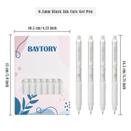 BAYTORY 8Pcs Retractable Gel Pens Black Ink, 0.5mm Fine Point Quick Dry Gel Ink Pen, Aesthetic Smooth Writing Pens with Comfortable Grip (White)