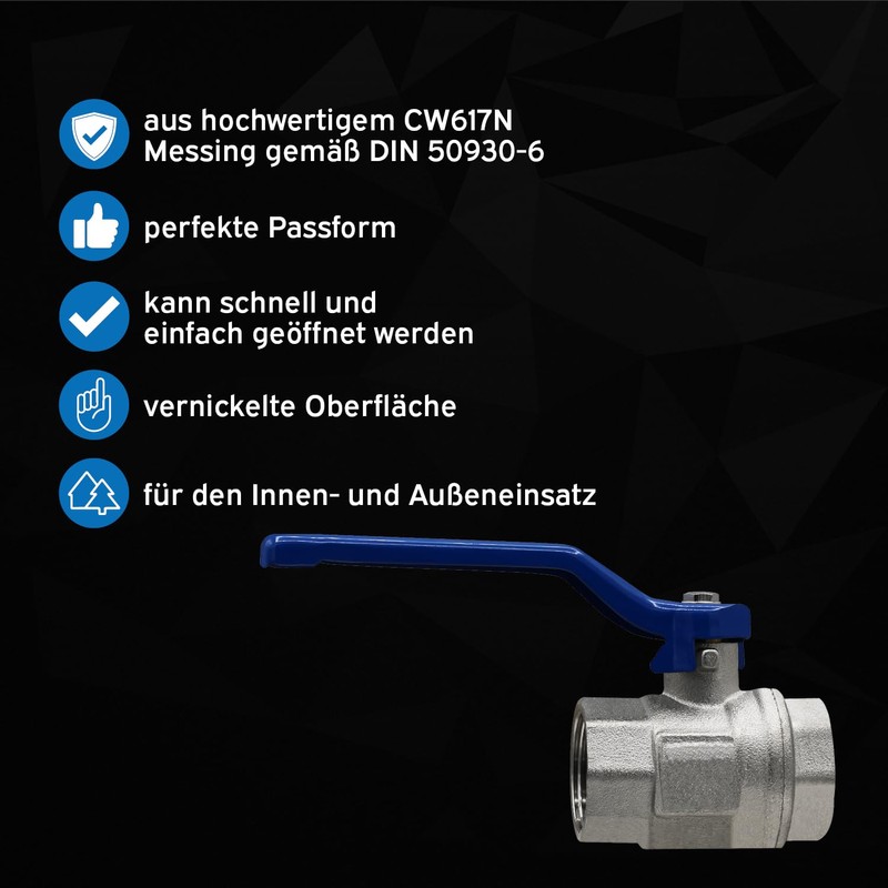kör4u Brass Ball Valve Female Thread with Blue Steel Lever