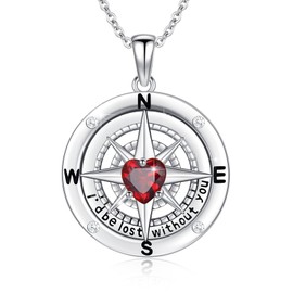 Brisskaari Birthstone Compass Necklace for Women 925 Sterling Silver Heart Birthstone Nautical Compass Pendant Necklace Compass Jewelry for Wife Girlfriend Mom